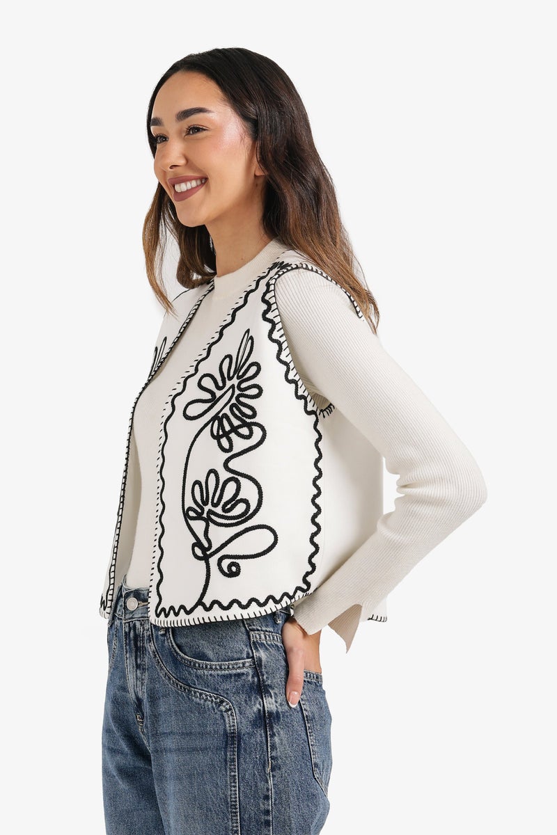Carina Embroidered Open Vest - Image 3